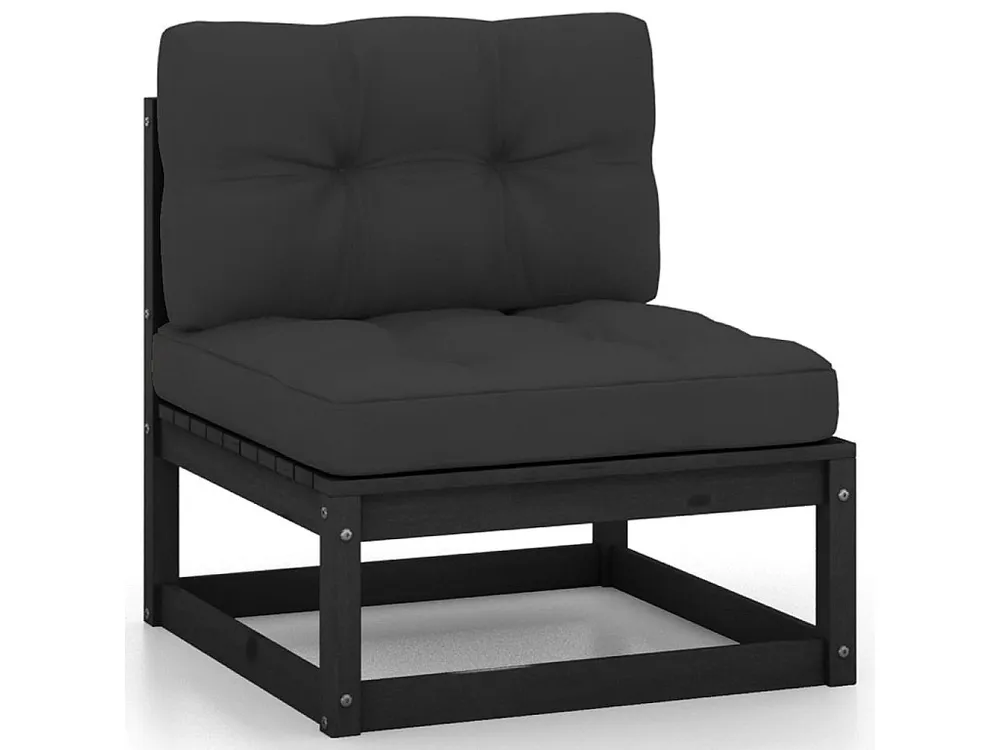 8peças conjunto longue de jardim com almofadões pinho maciço preto