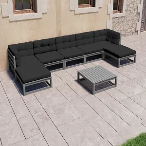 8peças conjunto lounge de jardim com almofadões pinho maciço cinza