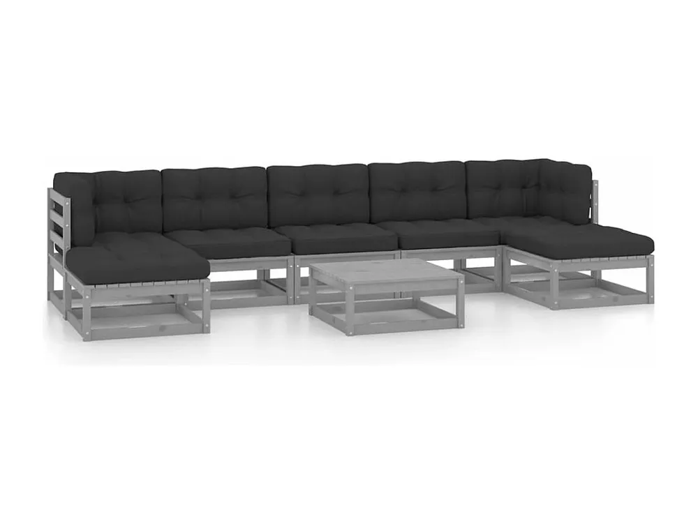 8peças conjunto lounge de jardim com almofadões pinho maciço cinza