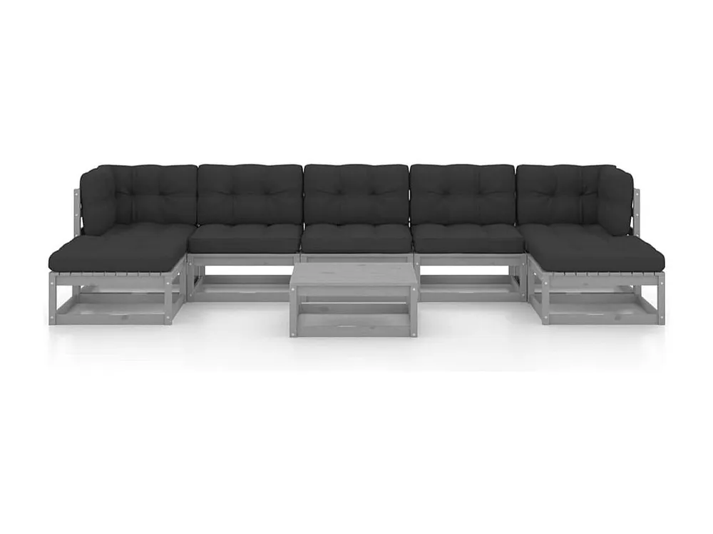 8peças conjunto lounge de jardim com almofadões pinho maciço cinza