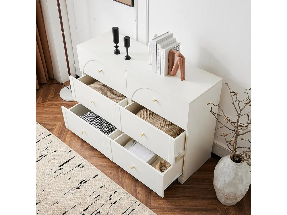 Aparador moderno - 6 portas com puxadores metálicos - Branco