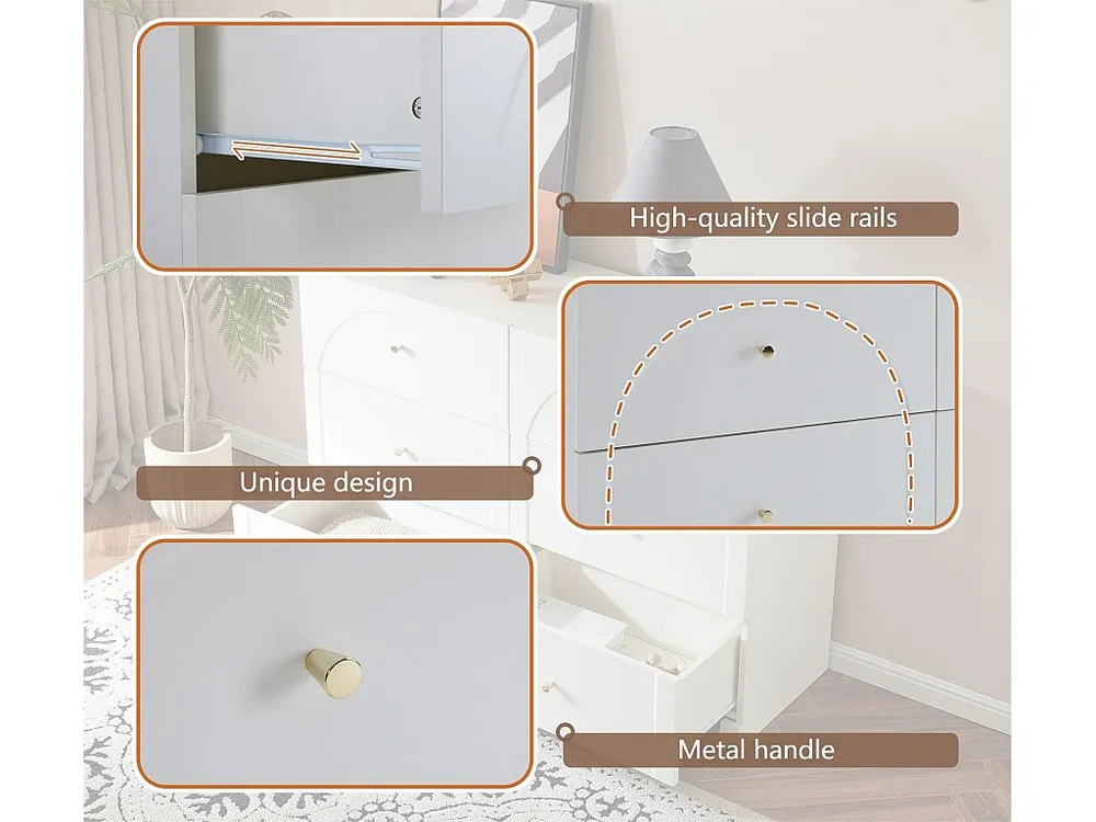 Aparador moderno - 6 portas com puxadores metálicos - Branco