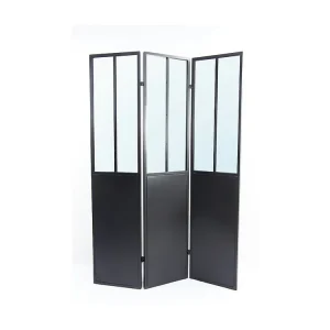 Biombo espelho atelier estilo industrial COVENTRY - Metálico - . 180 x C. 122 cm - Preto