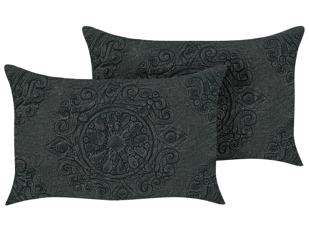 Conjunto de 2 almofadas decorativas algodão cinzento obscuro com relevo 30 x 50 cm VELOOR