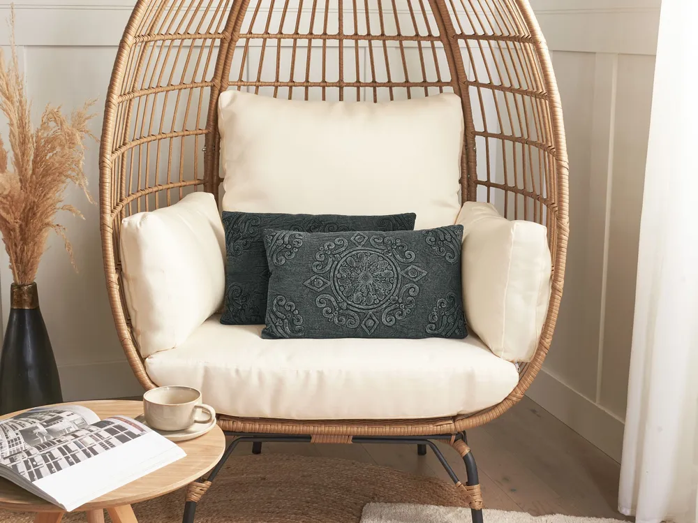 Conjunto de 2 almofadas decorativas algodão cinzento obscuro com relevo 30 x 50 cm VELOOR