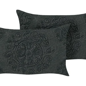 Conjunto de 2 almofadas decorativas algodão cinzento obscuro com relevo 30 x 50 cm VELOOR