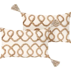 Conjunto de 2 almofadas decorativas em algodão creme com convencional geométrico 30 x 50 cm INCANA