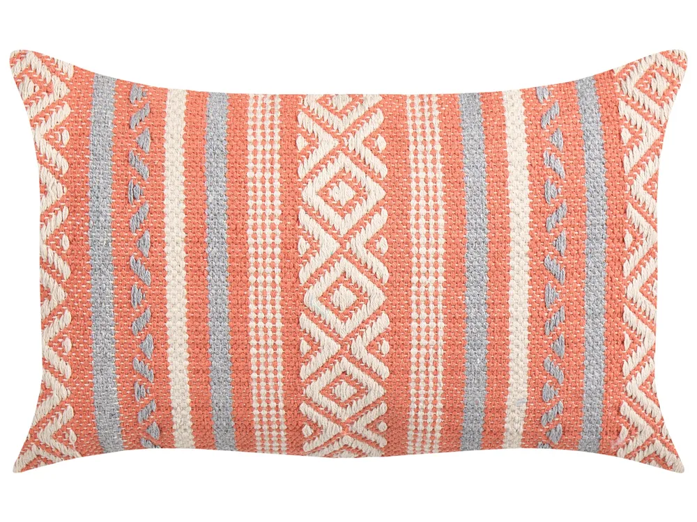Conjunto de 2 almofadas decorativas em algodão laranja e branco com habitual geométrico 30 x 50 cm INULA