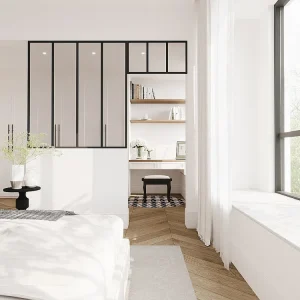 Divisória atelier com divisória envidraçada C120xA130 + C73 x A40 cm preto BAYVIEW