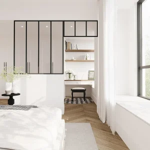 Divisória atelier com divisória envidraçada C120xA130 + C83 x A40 cm preto BAYVIEW