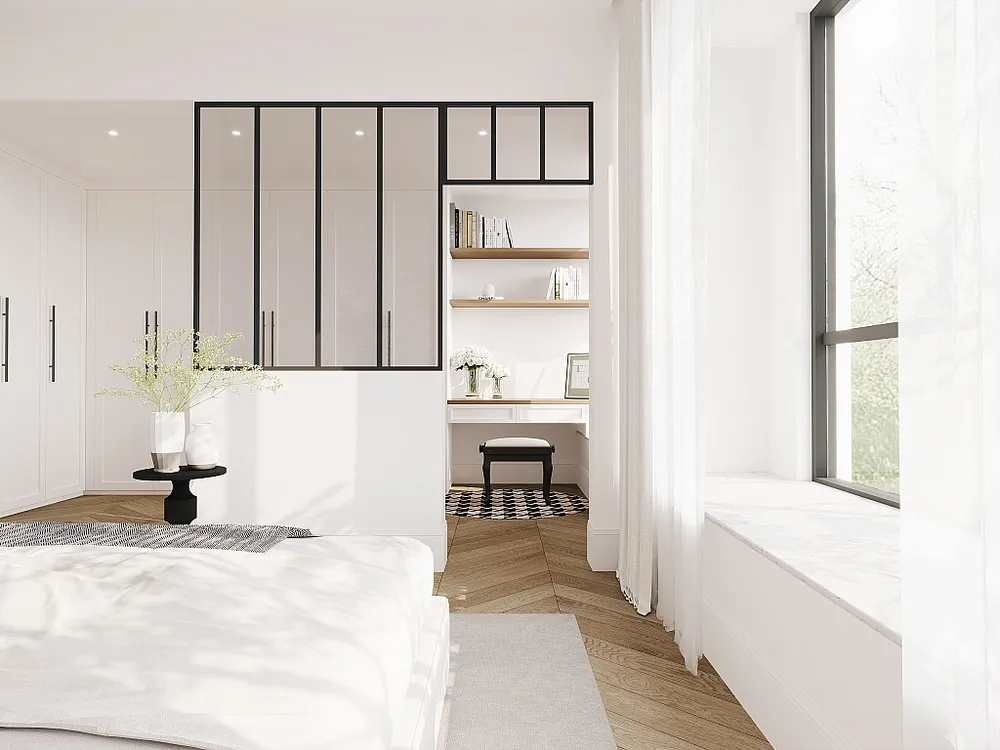 Divisória atelier com divisória envidraçada C120xA130 + C73 x A40 cm preto BAYVIEW