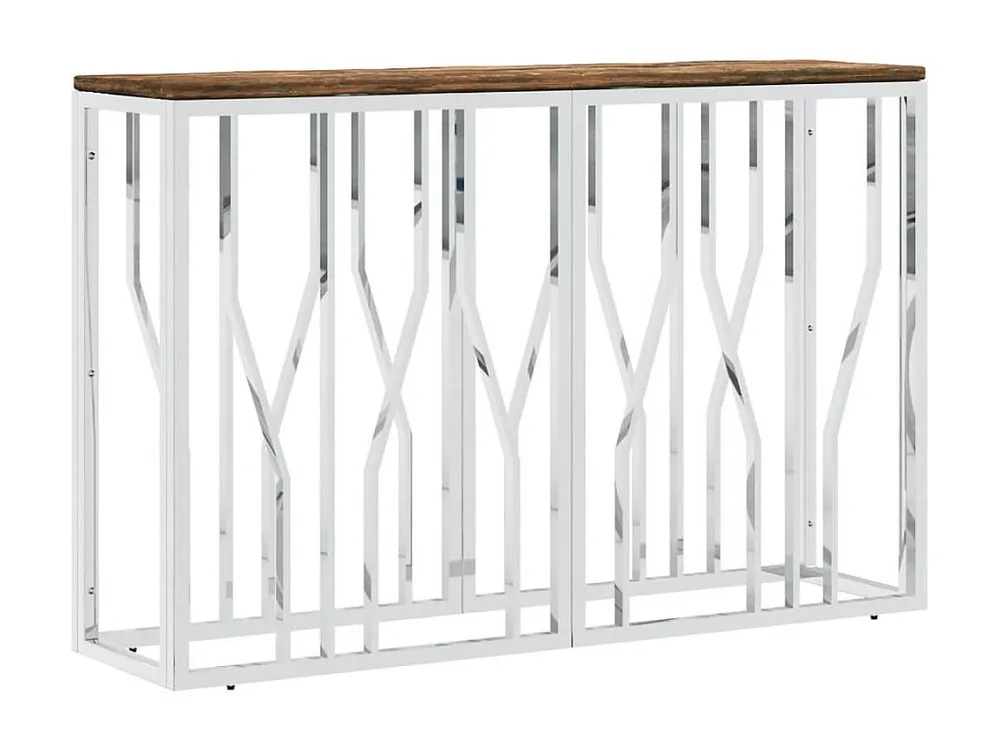 Mesa consola ço inoxidável e madeira recuperada maciç