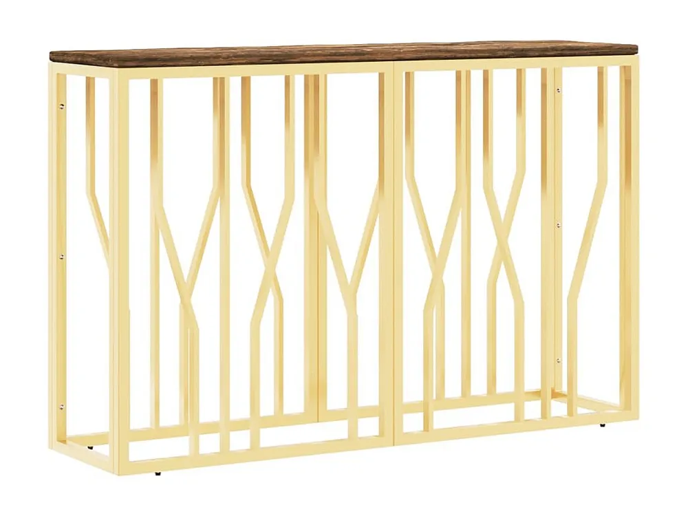Mesa consola ço inoxidável/madeira recuperada maciç dourado