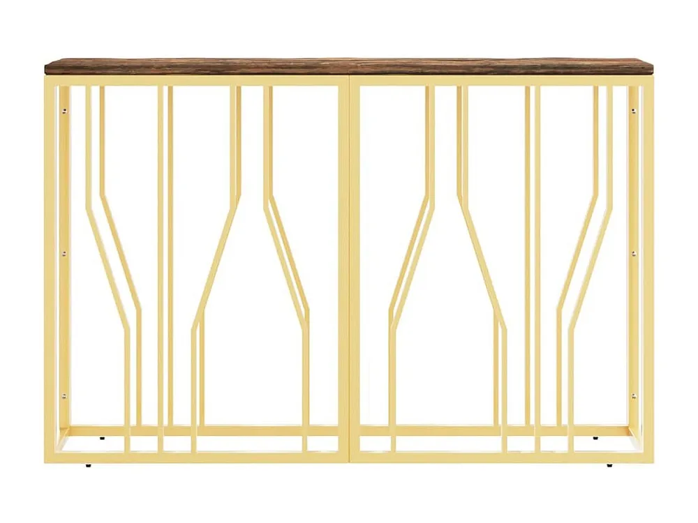 Mesa consola ço inoxidável/madeira recuperada maciç dourado