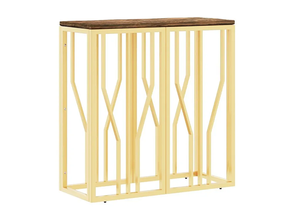 Mesa consola ço inoxidável/madeira recuperada maciç dourado