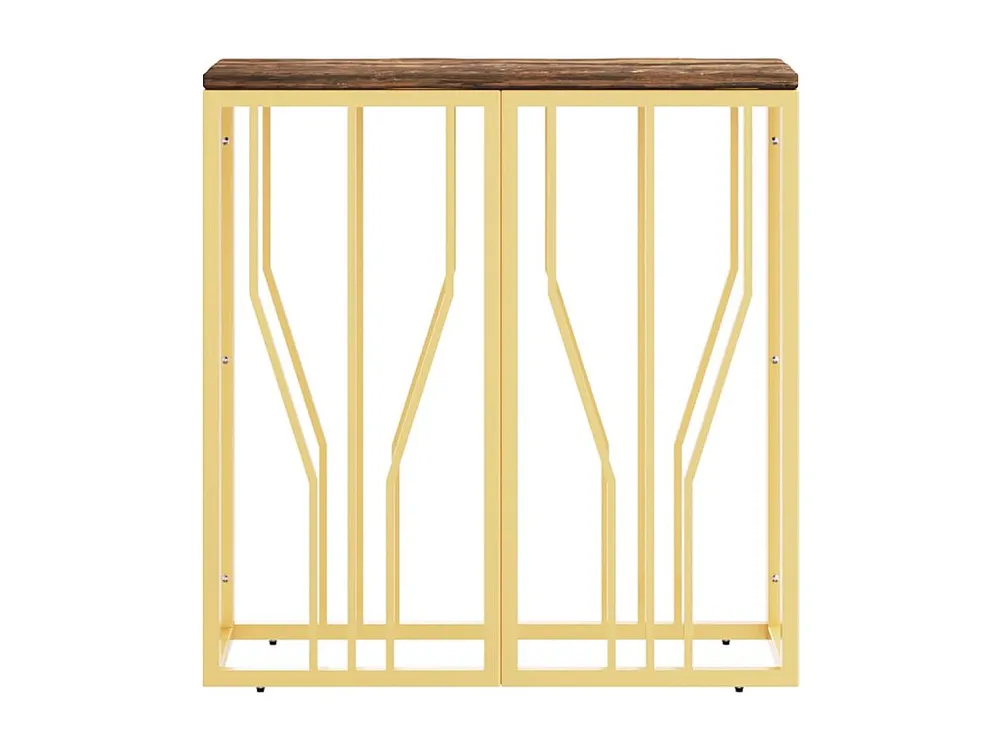 Mesa consola ço inoxidável/madeira recuperada maciç dourado