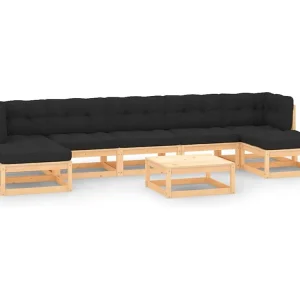 8 peças conj. lounge jardim com almofadões antracite pinho maciço