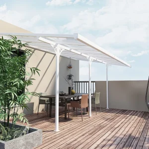 Pérgola abrigo carros adossado alumínio 15,1 m² branco C497 x L305 x A240/285 cm ALVARO