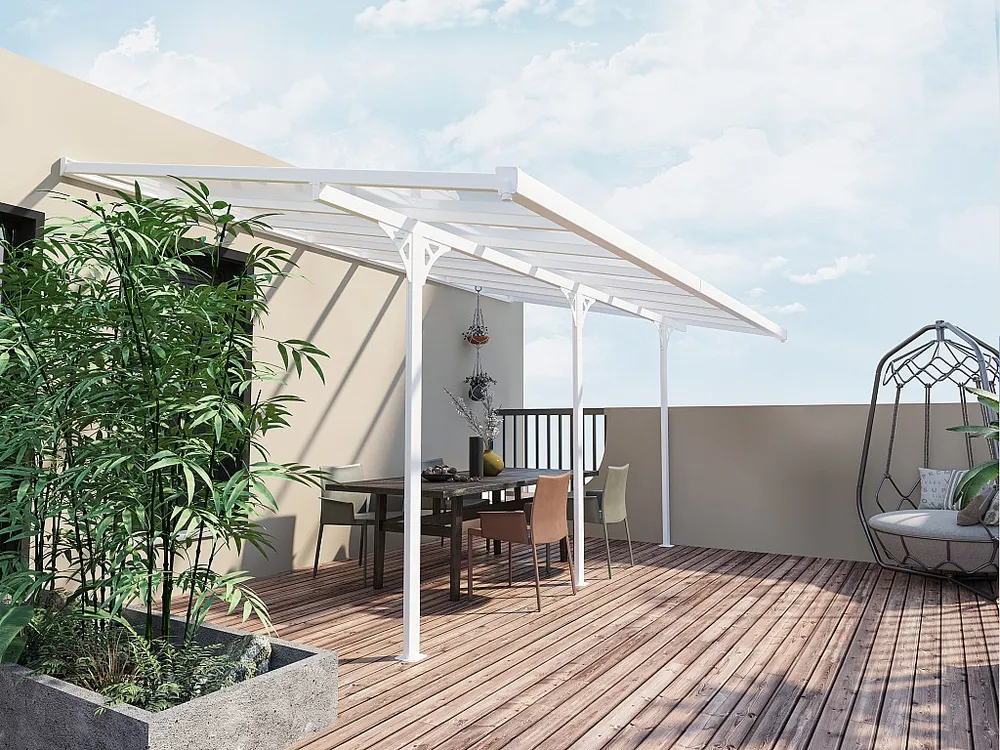 Pérgola abrigo carros adossado alumínio 15,1 m² branco C497 x L305 x A240/285 cm ALVARO