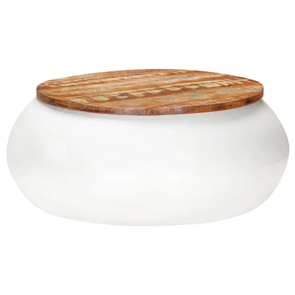 Mesa de centro 68x68x30 cm madeira recuperada maciç branco