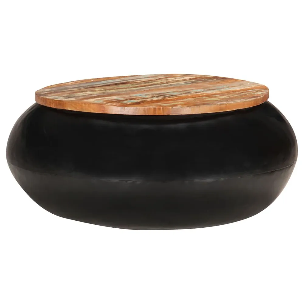Mesa de centro 68x68x30 cm madeira recuperada maciç preto