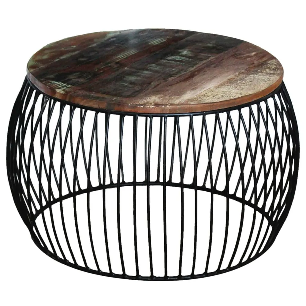 Mesa de centro redonda 68x37 cm madeira reciclada maciç