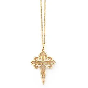 Colar Medalha Cruz de Santiago, Filigrana Portuguesa, Prata de Lei 925 Dourada