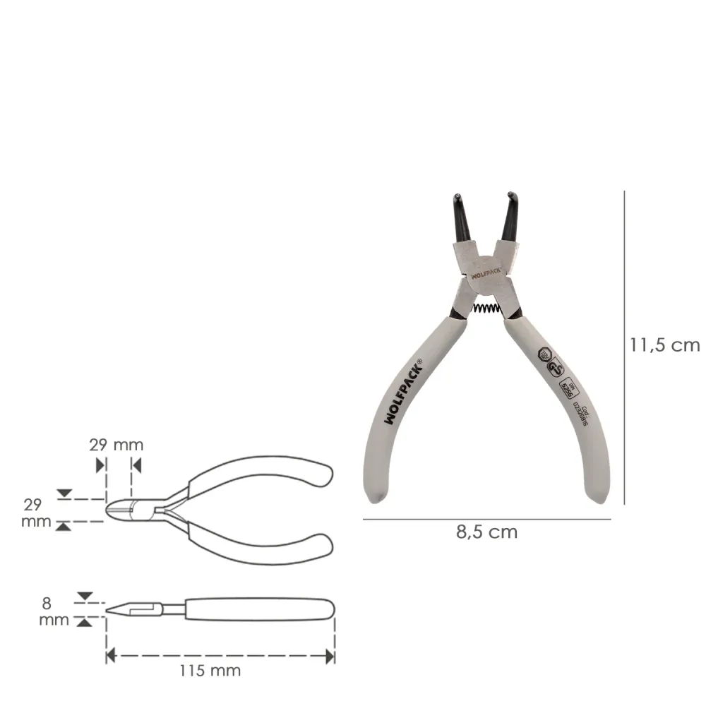 Alicate para éis de retenção curvos, 125 mm. ço DIN 5254. éis de retenção, éis de retenção, éis de retenção