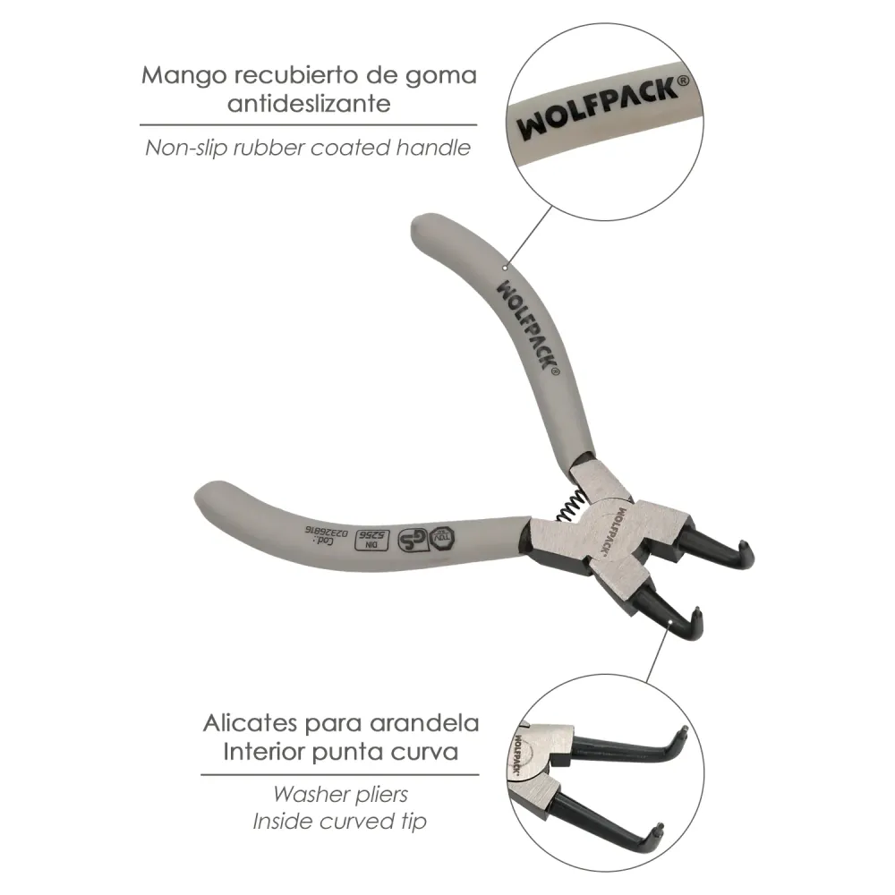 Alicate para éis de retenção curvos, 125 mm. ço DIN 5254. éis de retenção, éis de retenção, éis de retenção
