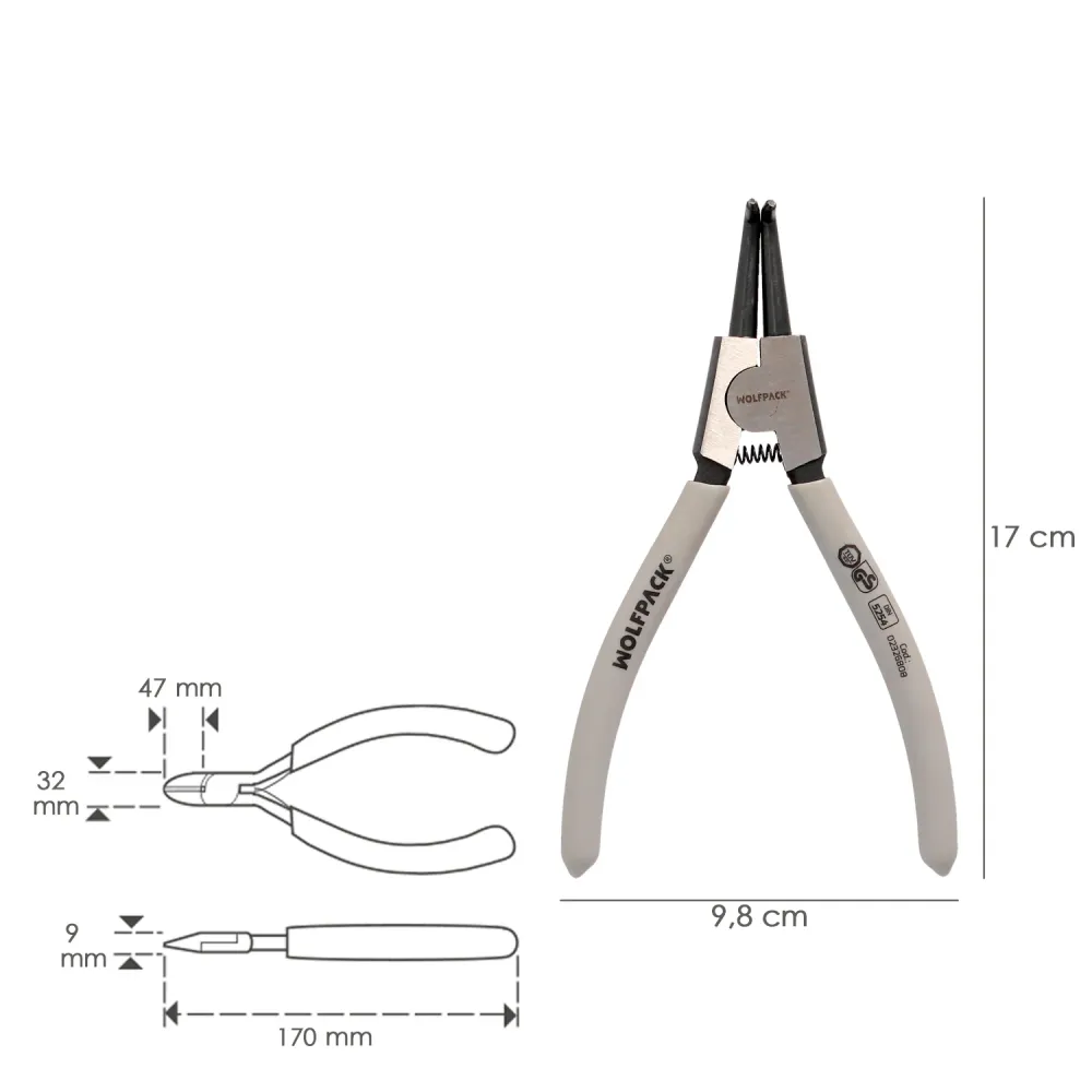 Alicate para éis de retenção externos curvos, 175 mm. ço DIN 5254. éis de retenção, éis de retenção, éis de retenção