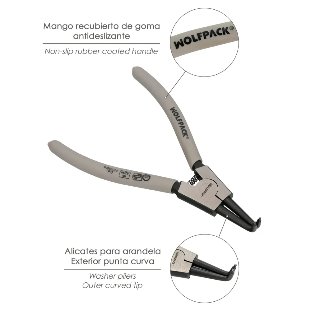 Alicate para éis de retenção externos curvos, 175 mm. ço DIN 5254. éis de retenção, éis de retenção, éis de retenção