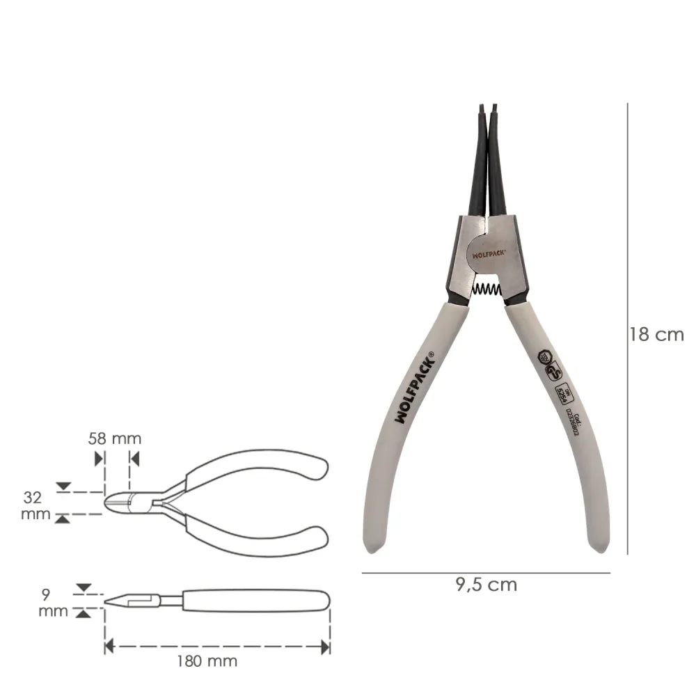 Alicate para éis de retenção externos retos, 175 mm. ço DIN 5254. éis de retenção, éis de retenção, éis de retenção