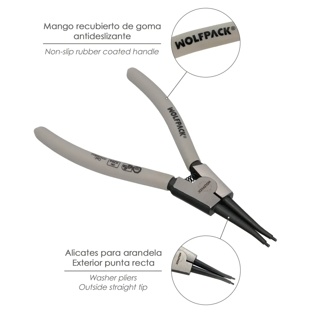 Alicate para éis de retenção externos retos, 175 mm. ço DIN 5254. éis de retenção, éis de retenção, éis de retenção