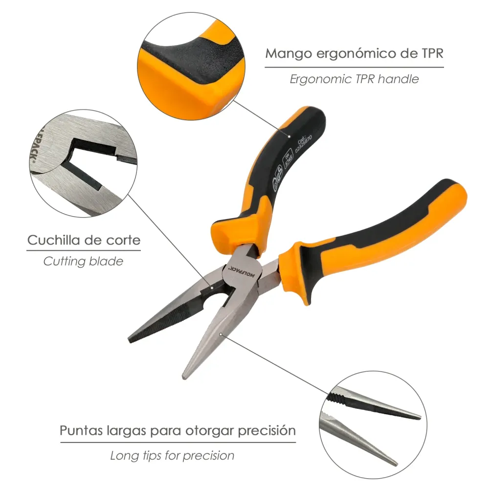 Alicate de bico reto de 150 mm. Alicate de bico reto de ço DIN 5745, alicate de bico reto longo,