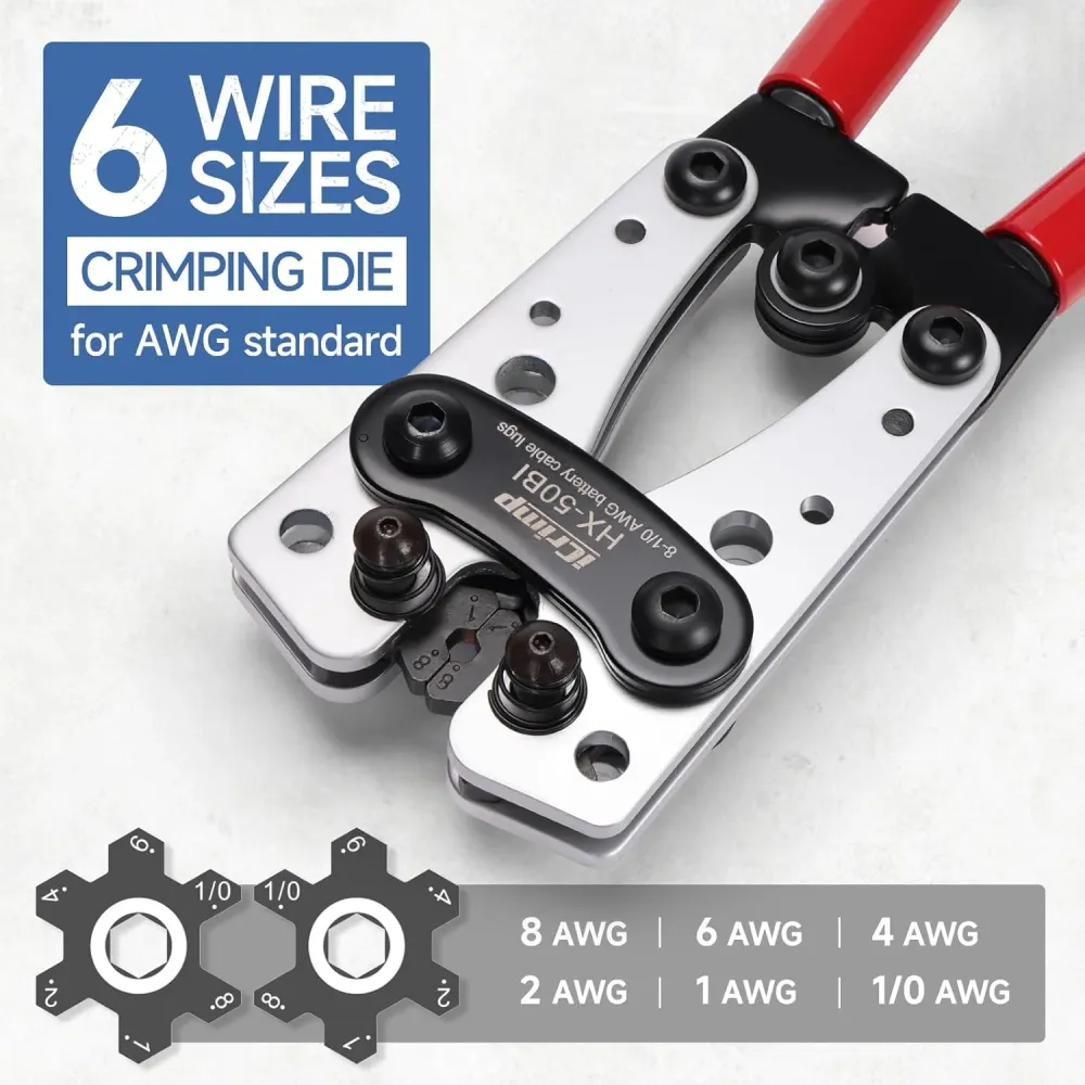 Ferramenta de crimpagem de terminais de fio HX-50BI, crimpador de terminais de cabo para terminais AWG8-1/0 CU/Al iCrimp