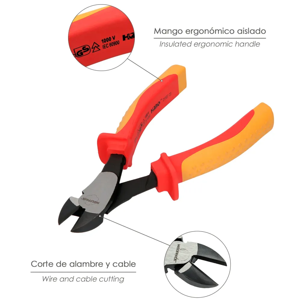 Alicate de Corte Diagonal 180 mm. Cabos Isolados. Alicate Decapador de Fios de ço Cromo Vanádio, Cortador de Cabos, Decapa...