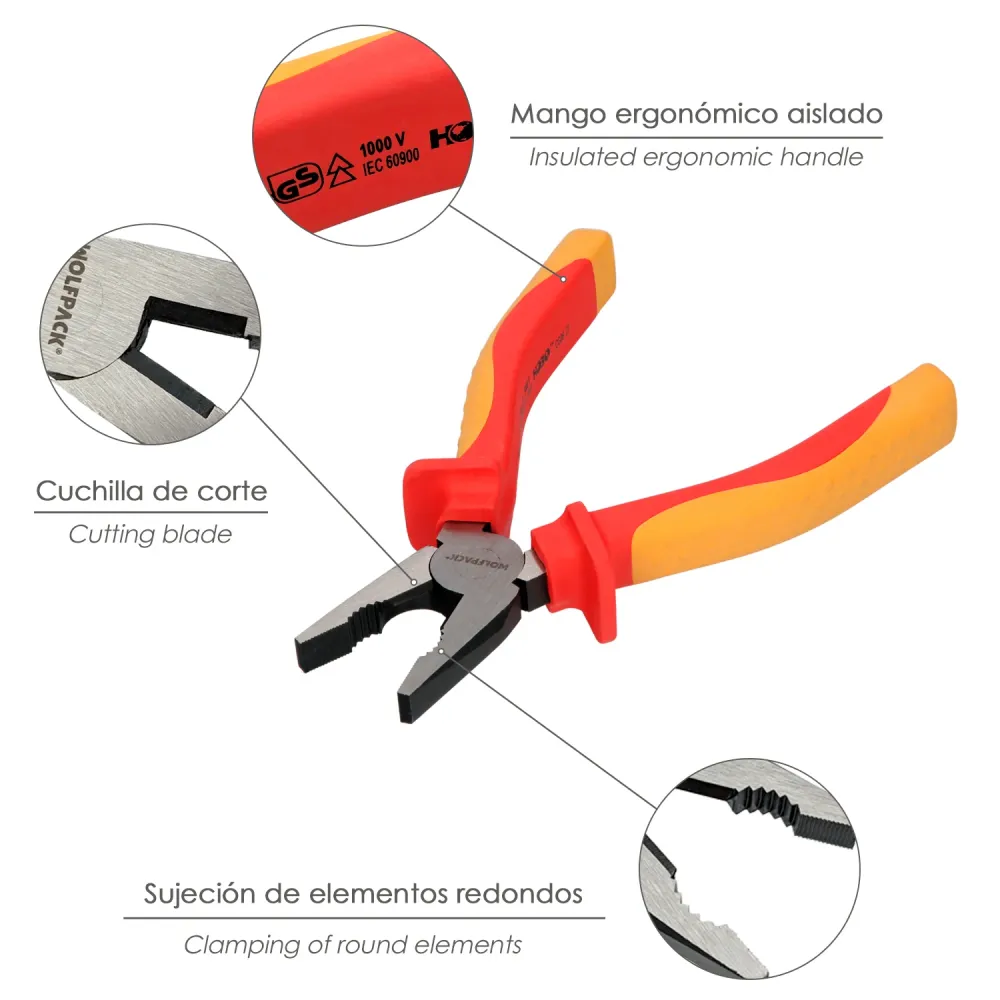 Alicate Universal 150 mm. Cabos Isolados. Alicate Decapador de Fios de ço Cromo Vanádio, Cortador de Cabos, Decapador de C...