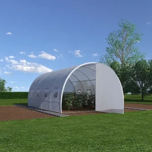 Estufa estilo túnel estrutura ço galvanizado e porta 12 m² C300xL400xA200 cm ALOCASIA