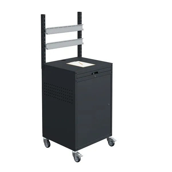 Armário SOFAME MODULINFO L695 x P 660 x 1005 mm com 2 calhas suspensas para caixas de arrumação visíveis sobre rodas, cinz...