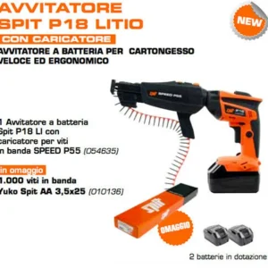 Avvitatore cartongesso Litio Spit P18 3 batterie 18v 4Ah + Caricabatterie + caricatore + 1000 viti