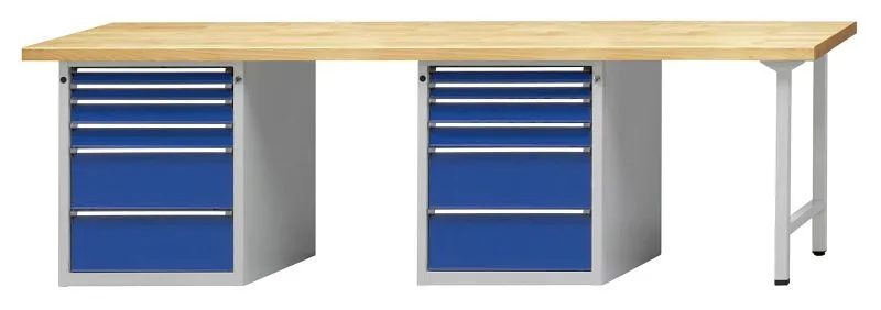 Bancada combinada de bancadas ANKE, modelo 914 V, 2800 x 700 x 840 mm, RAL 7035/5010, BMP 40 mm, 411.528