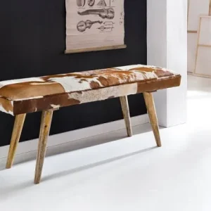 Banco Wohnling em pele de cabra / madeira maciç 120 x 40 x 52 cm, marrom, WL5.103