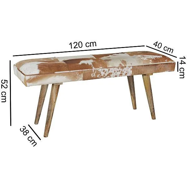 Banco Wohnling em pele de cabra / madeira maciç 120 x 40 x 52 cm, marrom, WL5.103