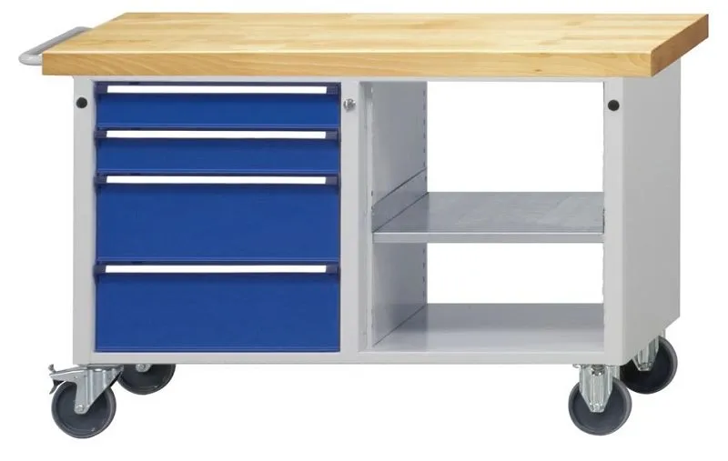 Carrinho de oficina de bancadas ANKE, modelo 111 V, 1090 x 615 x 750 mm, RAL 7035/5010, bandeja, 460.002