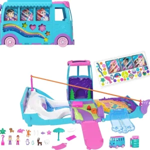 Polly Pocket Micro Dolls e veículo camper van transformador, acessórios incluem animais de estimação e carro de brinquedo,...