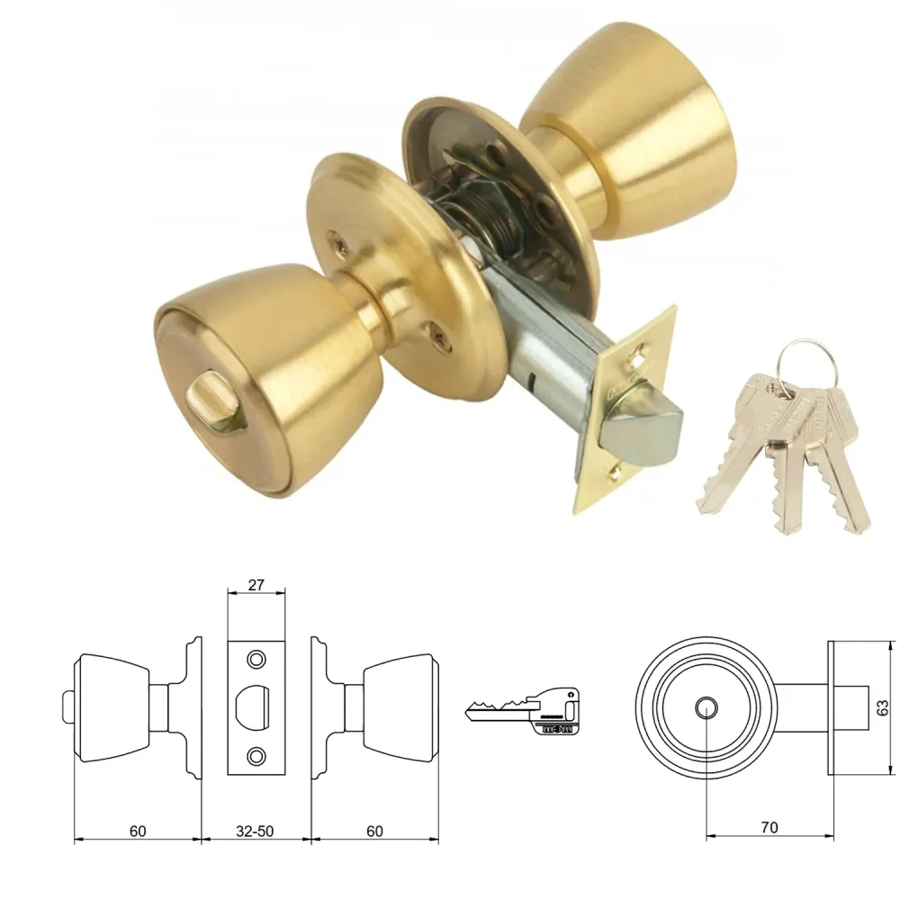 Maçaneta MCM 501B com chave e fechadura, entrada em latão, 70 mm.