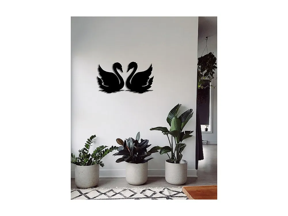 Decoração em Metálico Cisnes 2, Preto, 80x0,15x42 cm, EPIKASA