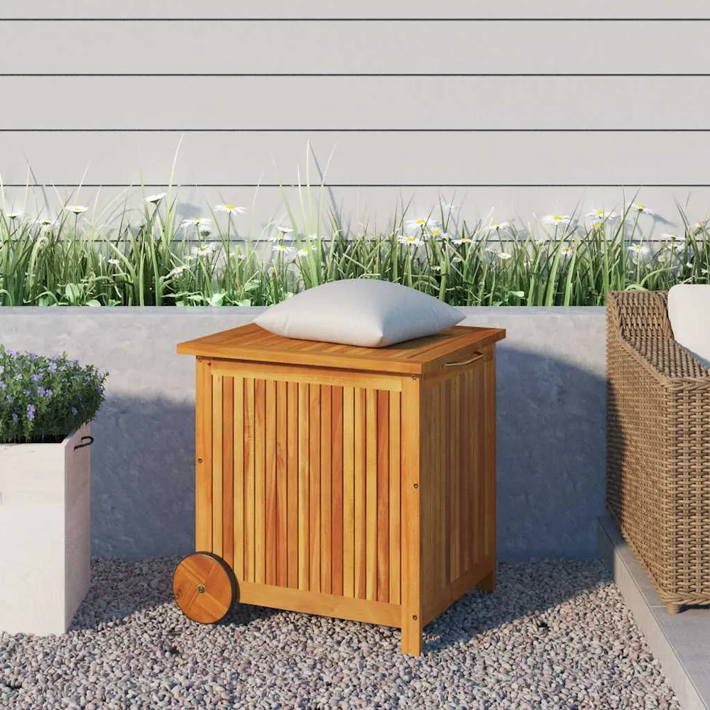 Caixa arrumação jardim comrodas 60x50x58cm madeira acácia maciç para Caminhonete