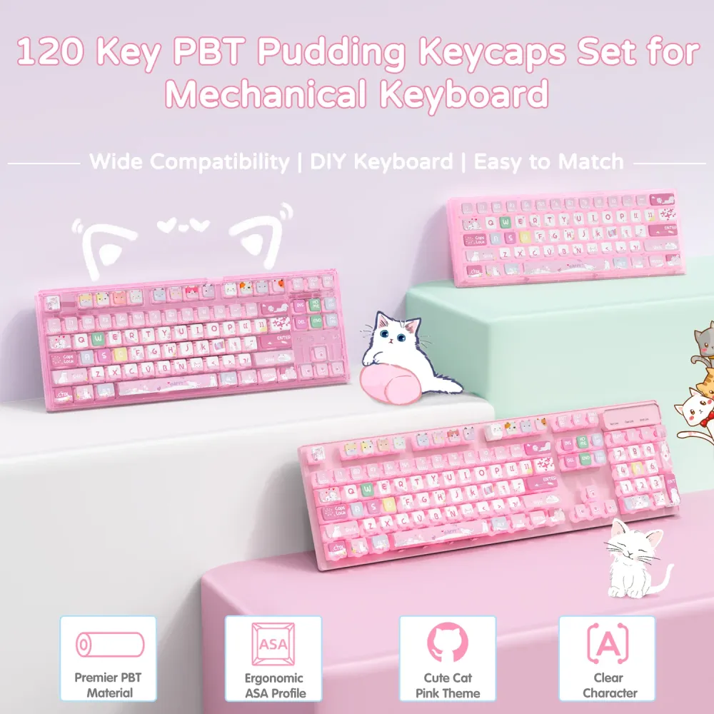 ATTACK SHARK 120 Teclas PBT Sublimação por Corante Conjunto de Keycaps Pudding