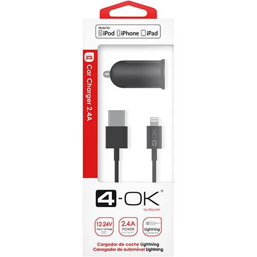 Alta Performance Carregador Isqueiro USB + Cabo Lightning 4-OK - Preto
